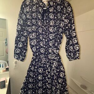 Entro Blue and White Tie Front Shirt Dress